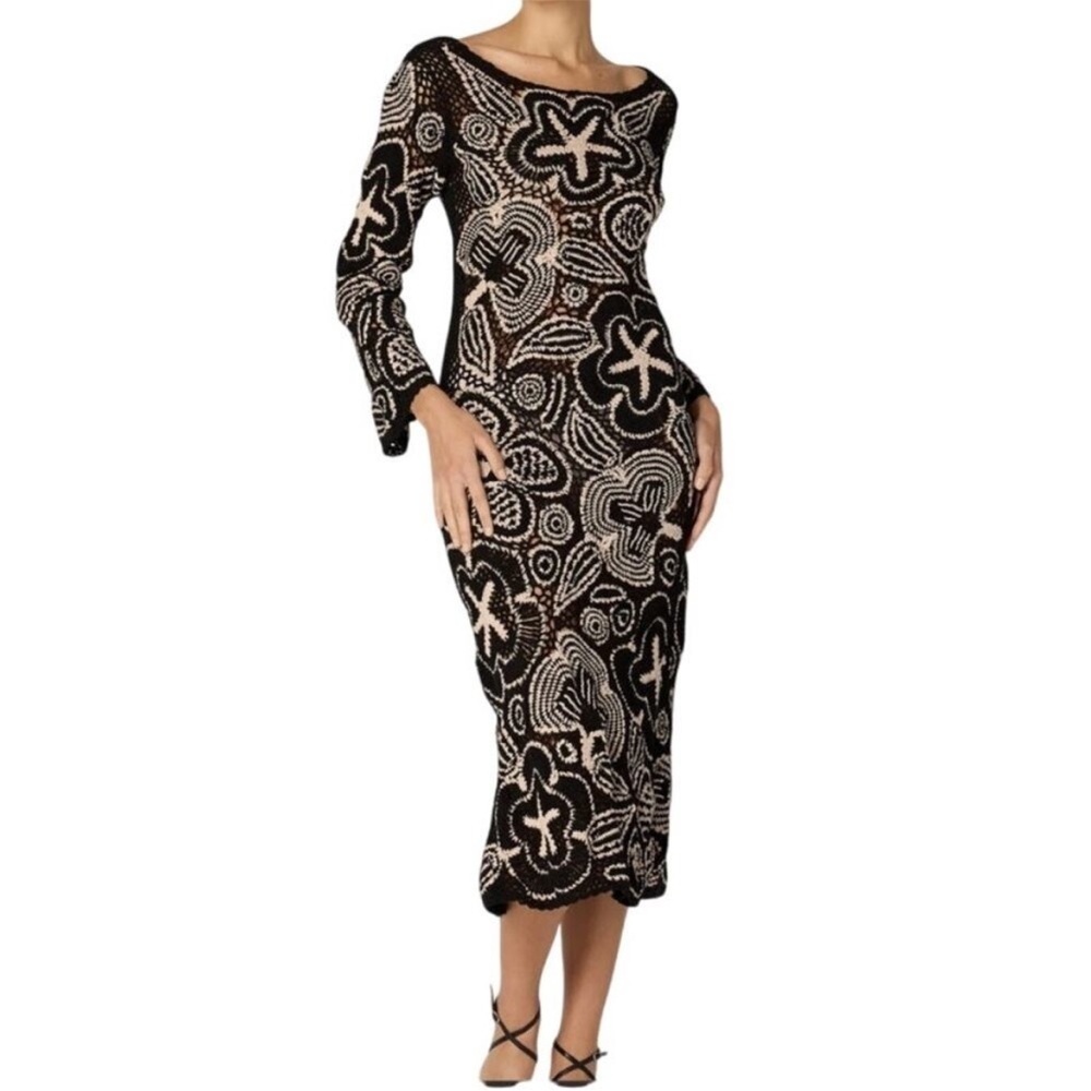 Cleobella Keilani Black Crochet Floral Hand
Knit Midi Chic Boho Cottage